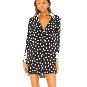 Alice + Olivia Halima French Cuff Black & White Polka Dot Shirt Dress